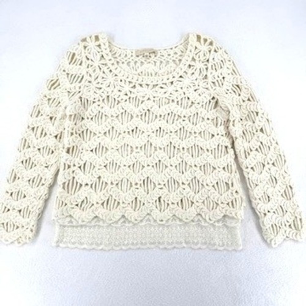 Everleigh‎ Heavy Crochet Lace Knit Top L Cream Boho